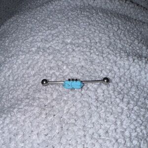 Turquoise and Silver Industrial Barbell Earring